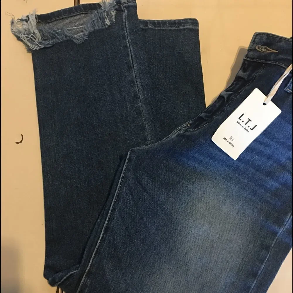 Letter to Juliette distressed hem skinny jeans cropped blue high rise - Picture 4 of 6